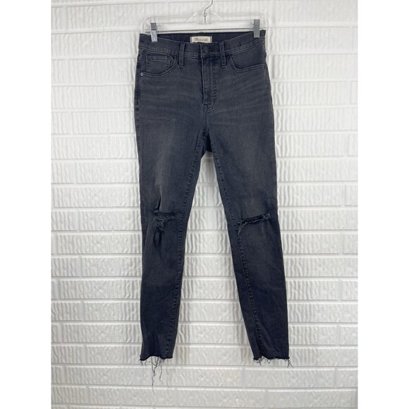 Madewell 9” Mid Rise Skinny Jeans In Black Sea Wash Ripped Knee Edition - Picture 3 of 10